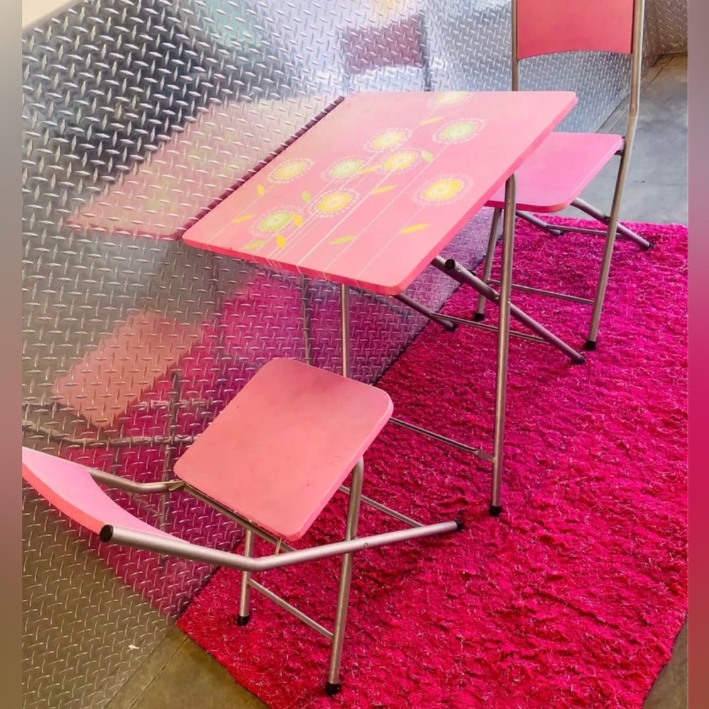 Set 3 Furniture Barbie Pink Table Chairs Kitchen Living Dining Room Girls Garden